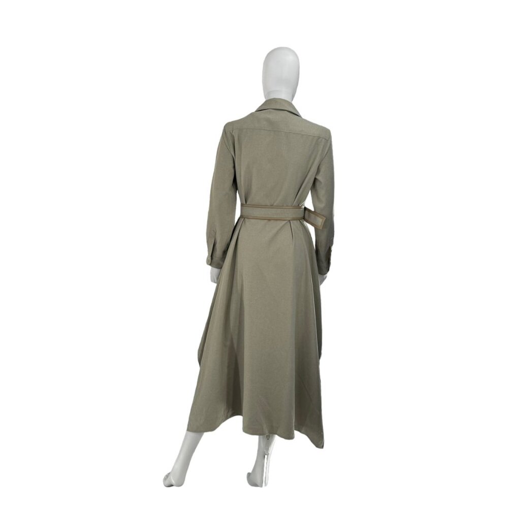 Tuckernuck NEW Sage Green Faux Leather Trim Collared Maxi Dress Size M - Picture 10 of 13